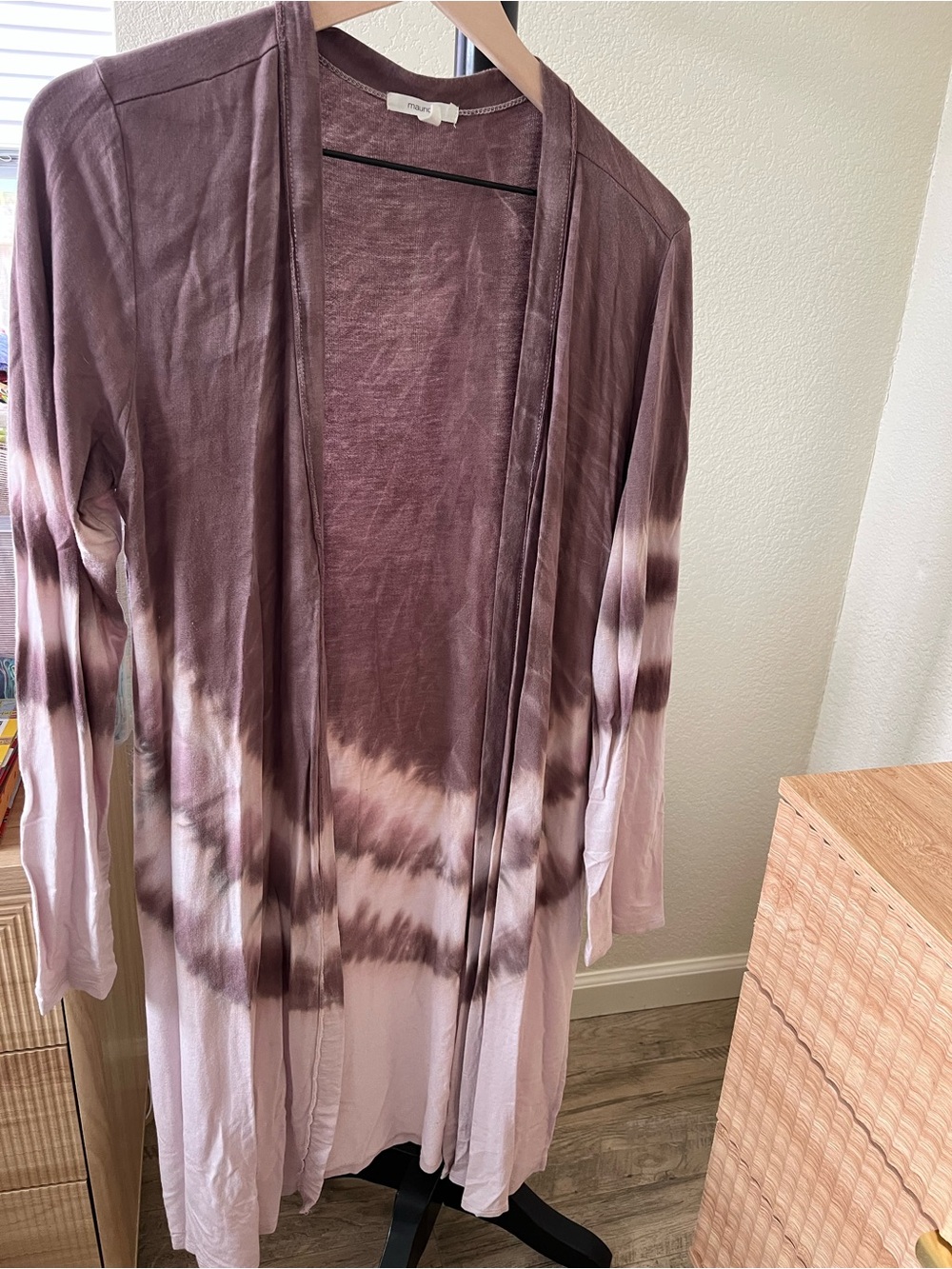 Maurices Mauve and Light Purple Tie-Dye Drape Floor Length Kimono
